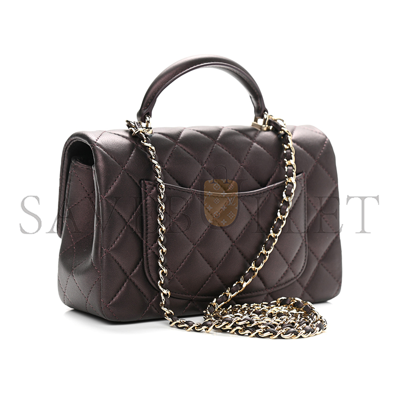 Ch*el lambskin quilted mini top handle rectangular flap light gold burgundy 1106160 (20*13*6cm)